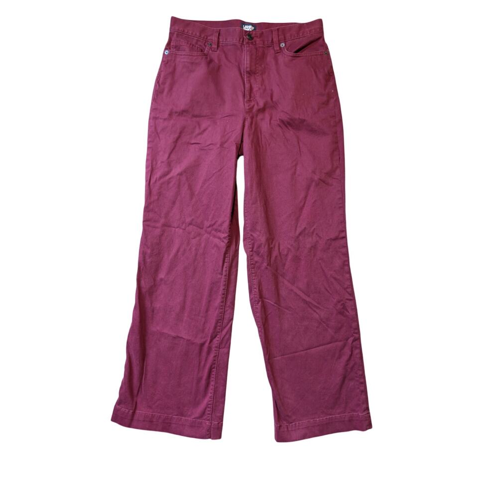 Lands End Women's Burgundy High Rise Wide Leg Cotton Stretch Jeans Pants Size 8